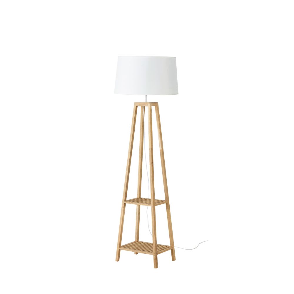 Oak 2Shelf Floor Lamp with White Shade H153 Horizon Maisons du Monde