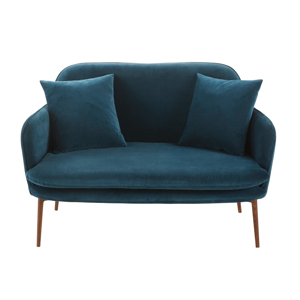 Petrol Blue 2Seater Velvet Sofa Bench Sacha Maisons du Monde