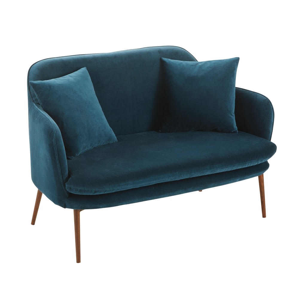 Petrol Blue 2Seater Velvet Sofa Bench Sacha Maisons du Monde
