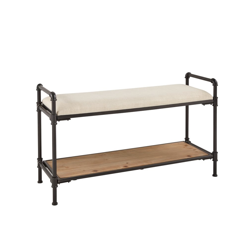 Pine and Black Metal Industrial Entryway Bench Wayne Maisons du Monde