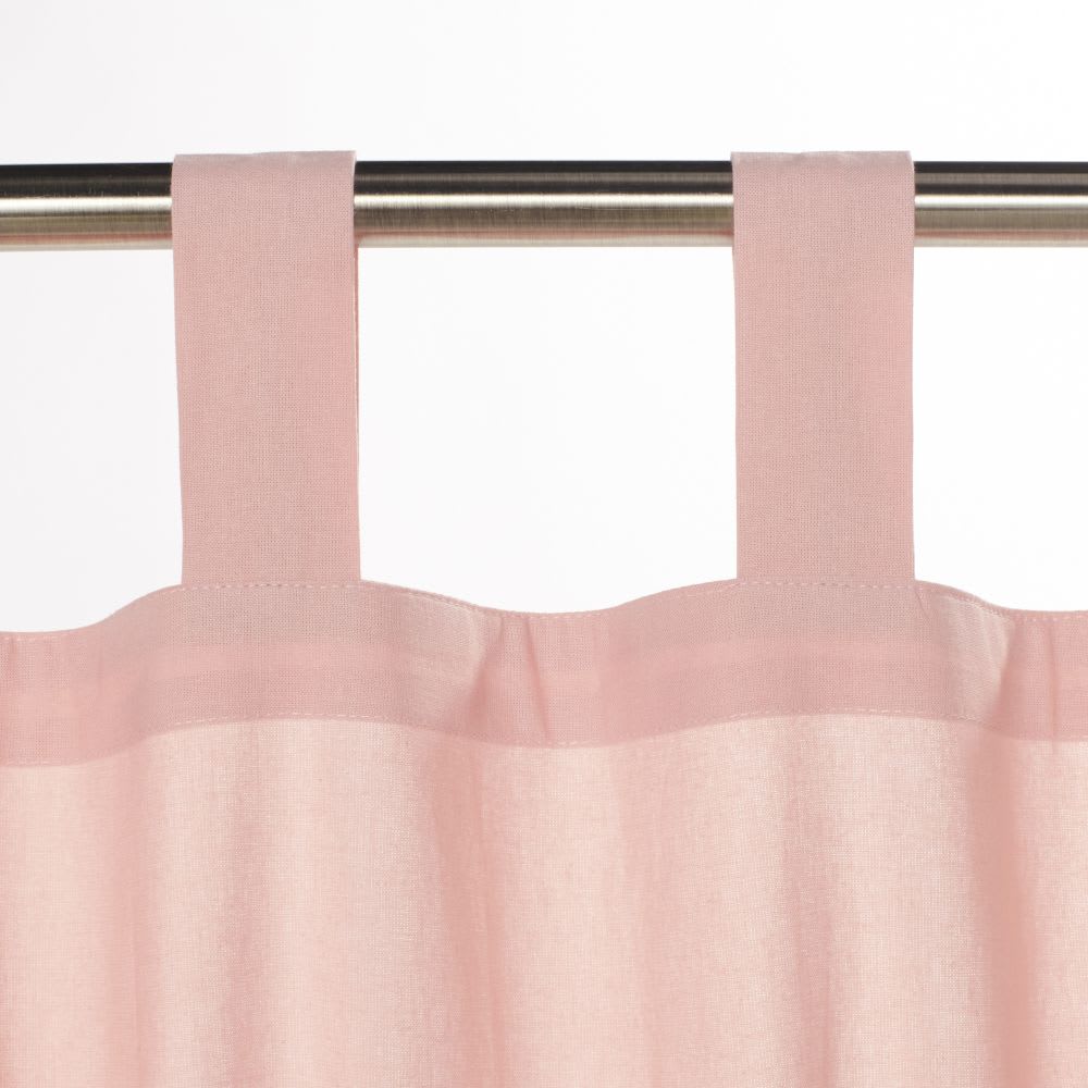 Pink Cotton Tie Top Net Curtain with Pom Poms 105 x 250 Tropicool ...