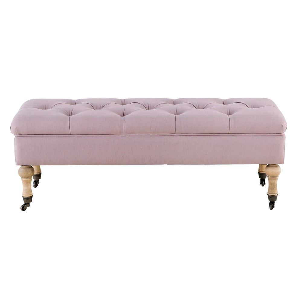 Pink Linen Storage Bench On Wheels Colette