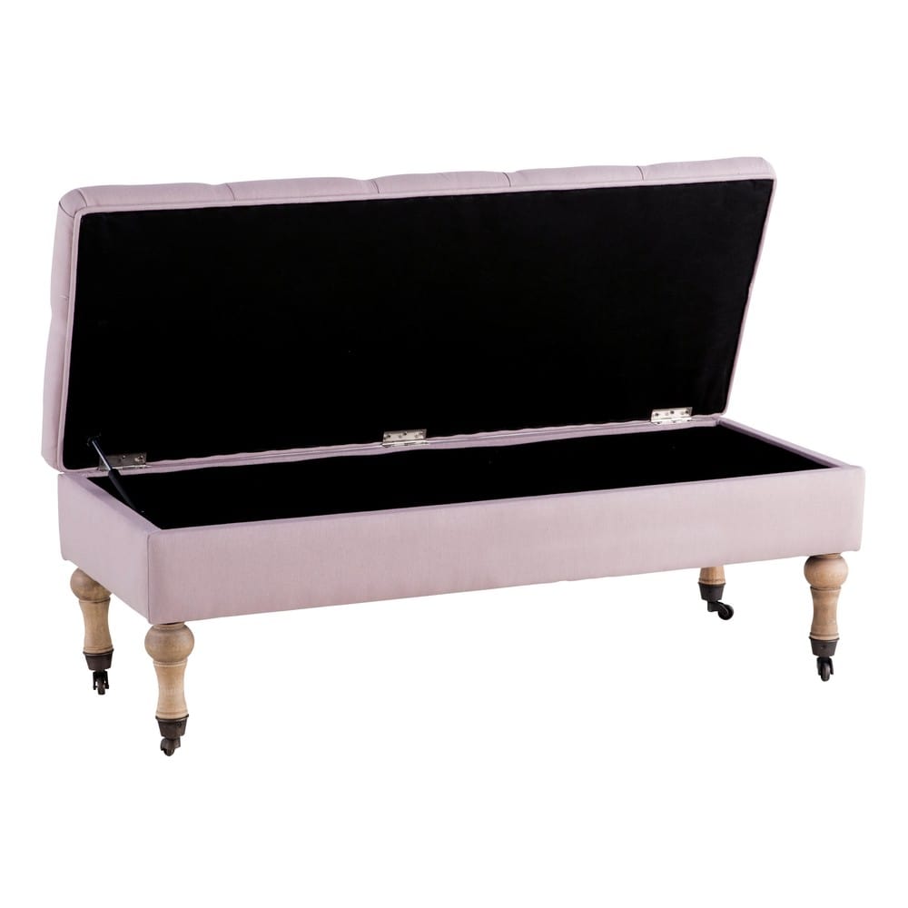 Pink Linen Storage Bench on Wheels Colette Maisons du Monde