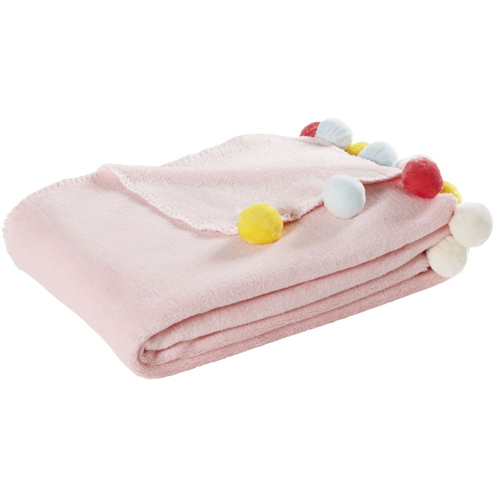 Pink Throw with Pom Poms 130 x 170 Tropicool Maisons du Monde