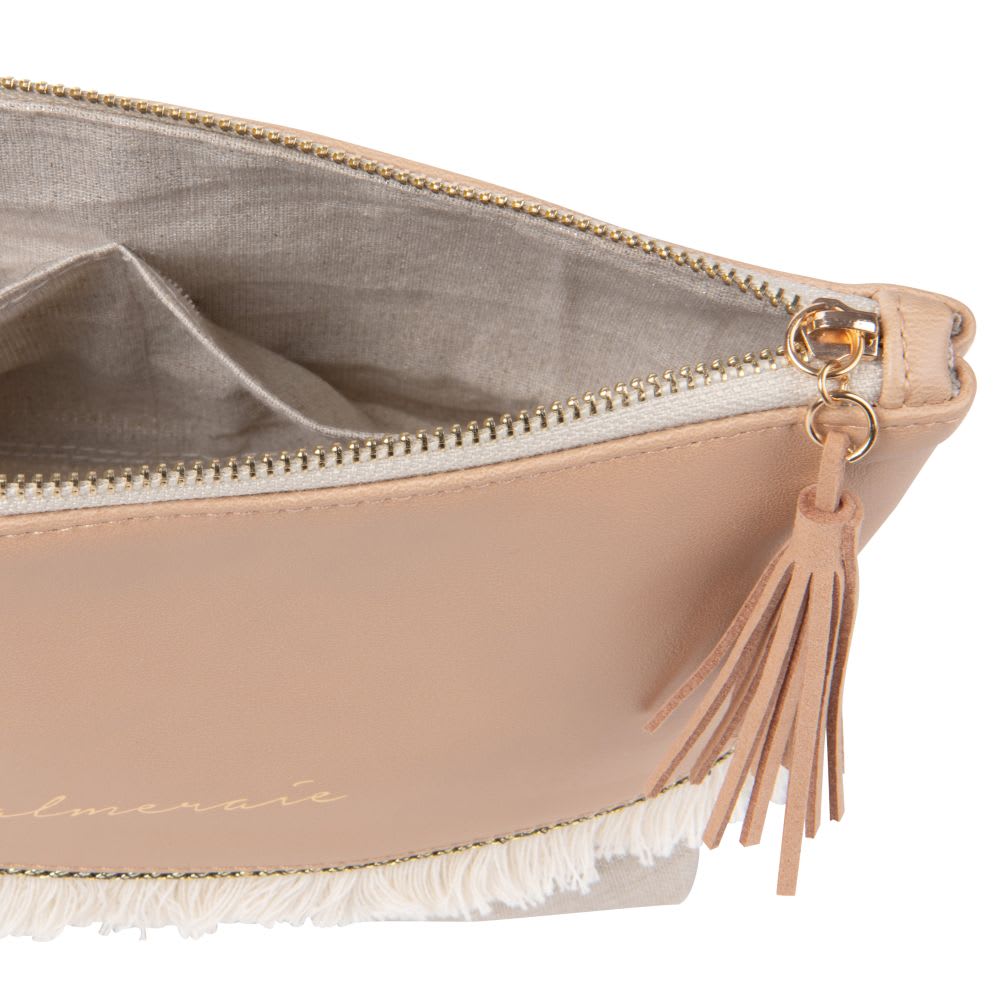 Pinky Beige Cotton Sponge Bag with Ecru Cotton Fringes Maisons du Monde