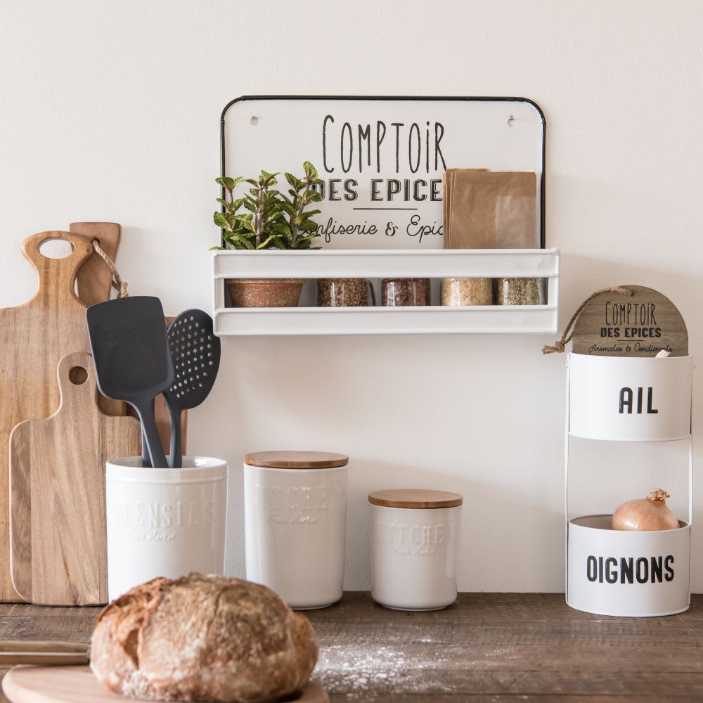 Porta Spezie Da Parete Senza Foratura | 50 Cm | Con 8 Ganci E 2 Tazze | Grigio | Organizer Cucina