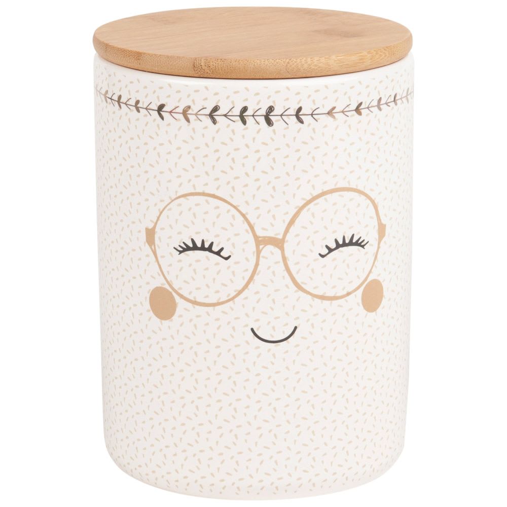 Printed White Ceramic Jar with Bamboo Lid Maisons du Monde