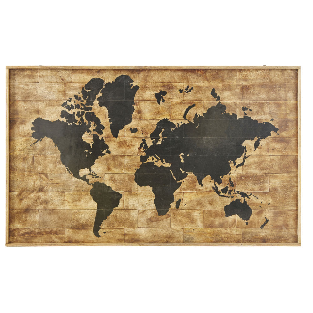 Printed World Map Mango Wood Wall Art 140x87 Koumbia Maisons du Monde