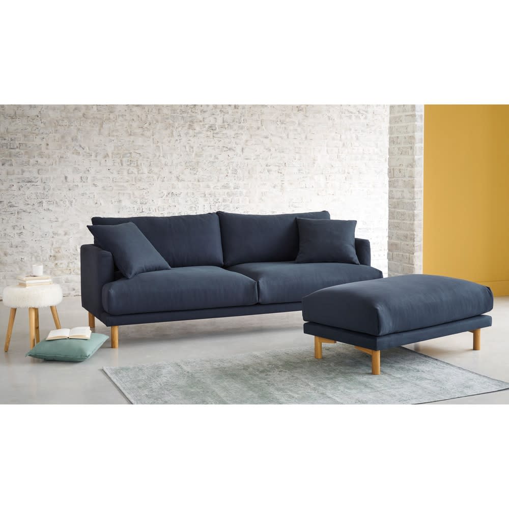 Puff de sofá modular de algodón y lino azul marino Raoul Maisons du Monde