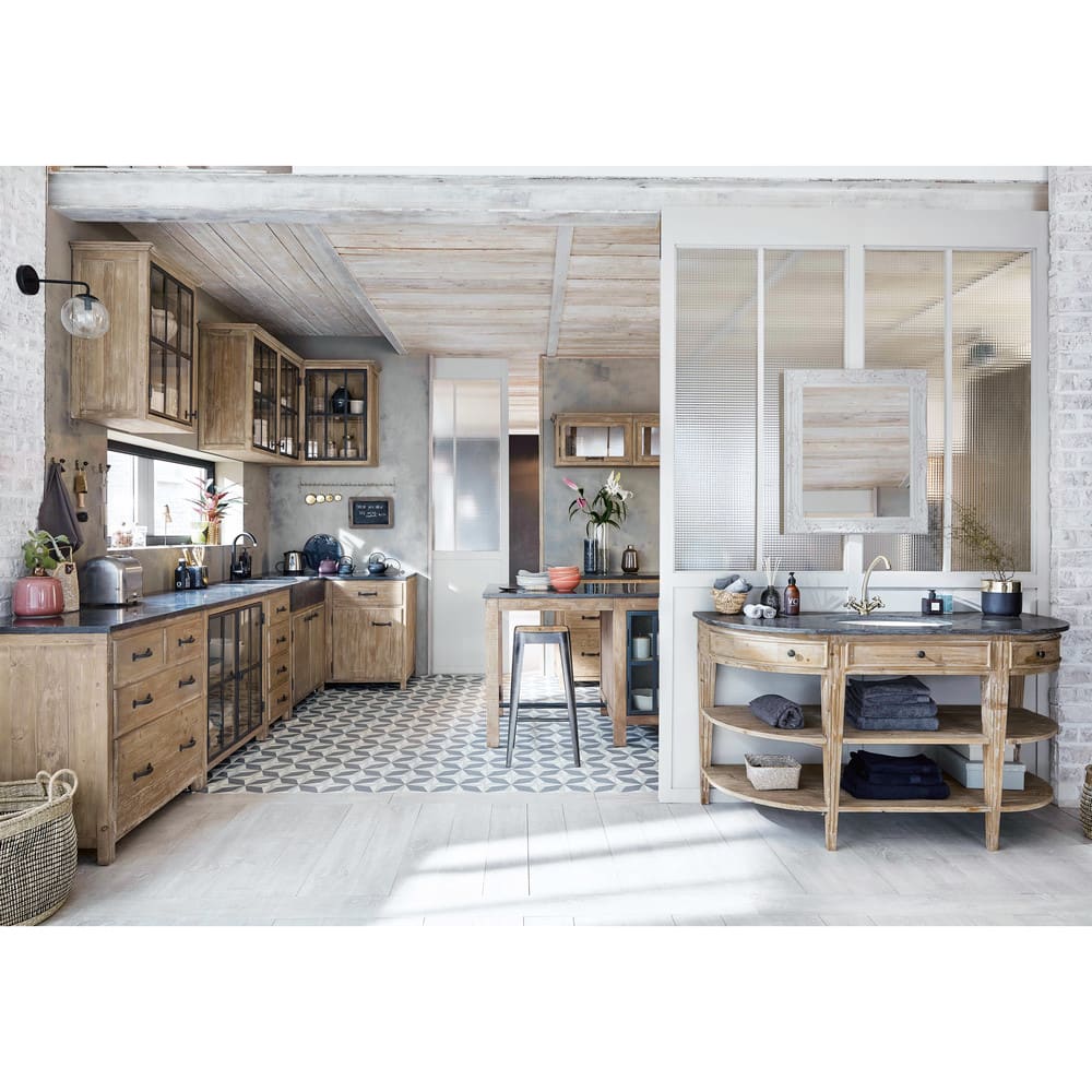 Recycled Pine And Anthracite Blue Stone Centre Island Copenhague Recycled Pine And Anthracite Blue Stone Centre Island Copenhague Kitchen