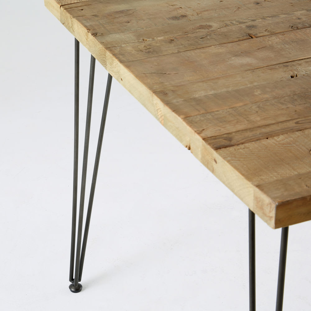 Recycled Pine and Black Metal 8Seater Industrial Dining Table W 180 cm