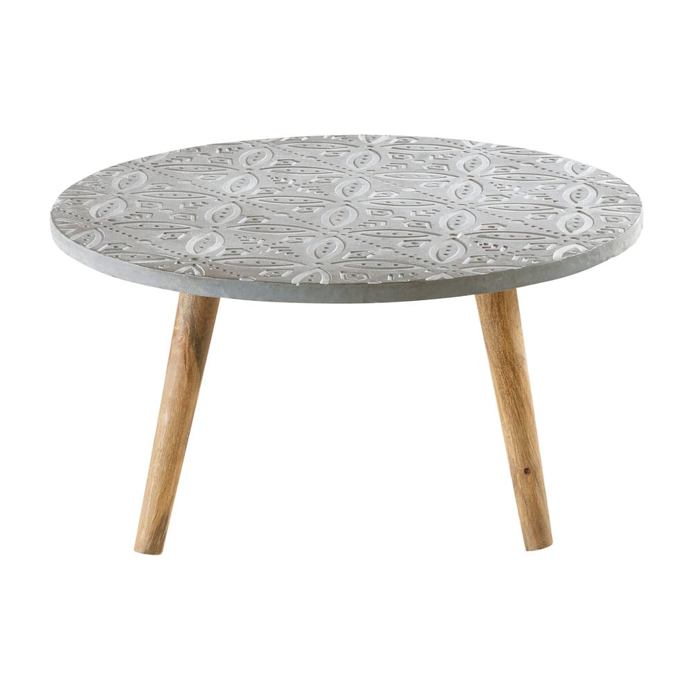 Ronde salontafel in betonlook met wit patroon Praia Maisons du Monde