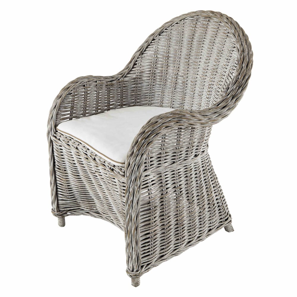 Rotan fauteuil, vergrijsd wit Luna Maisons du Monde