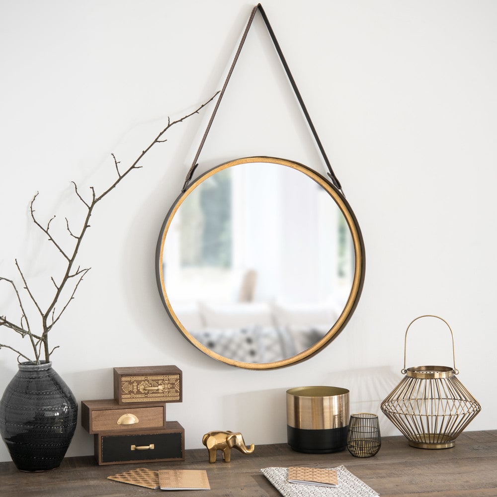 Round Brass Color Metal Wall Mirror D 52 cm Clarck Maisons du Monde