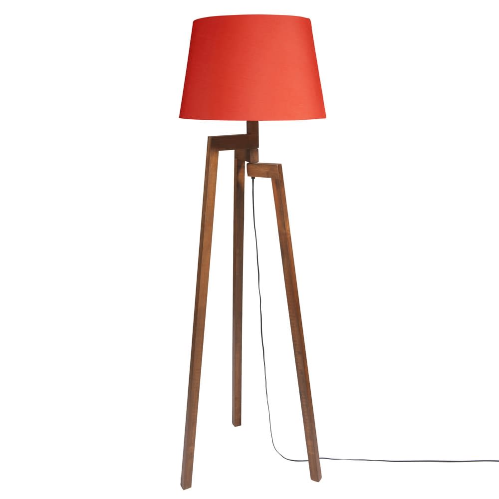 Rubber Wood Tripod Floor Lamp With Red Shade H150 Maisons Du Monde Rubber Wood Tripod Floor Lamp With Red Shade H150