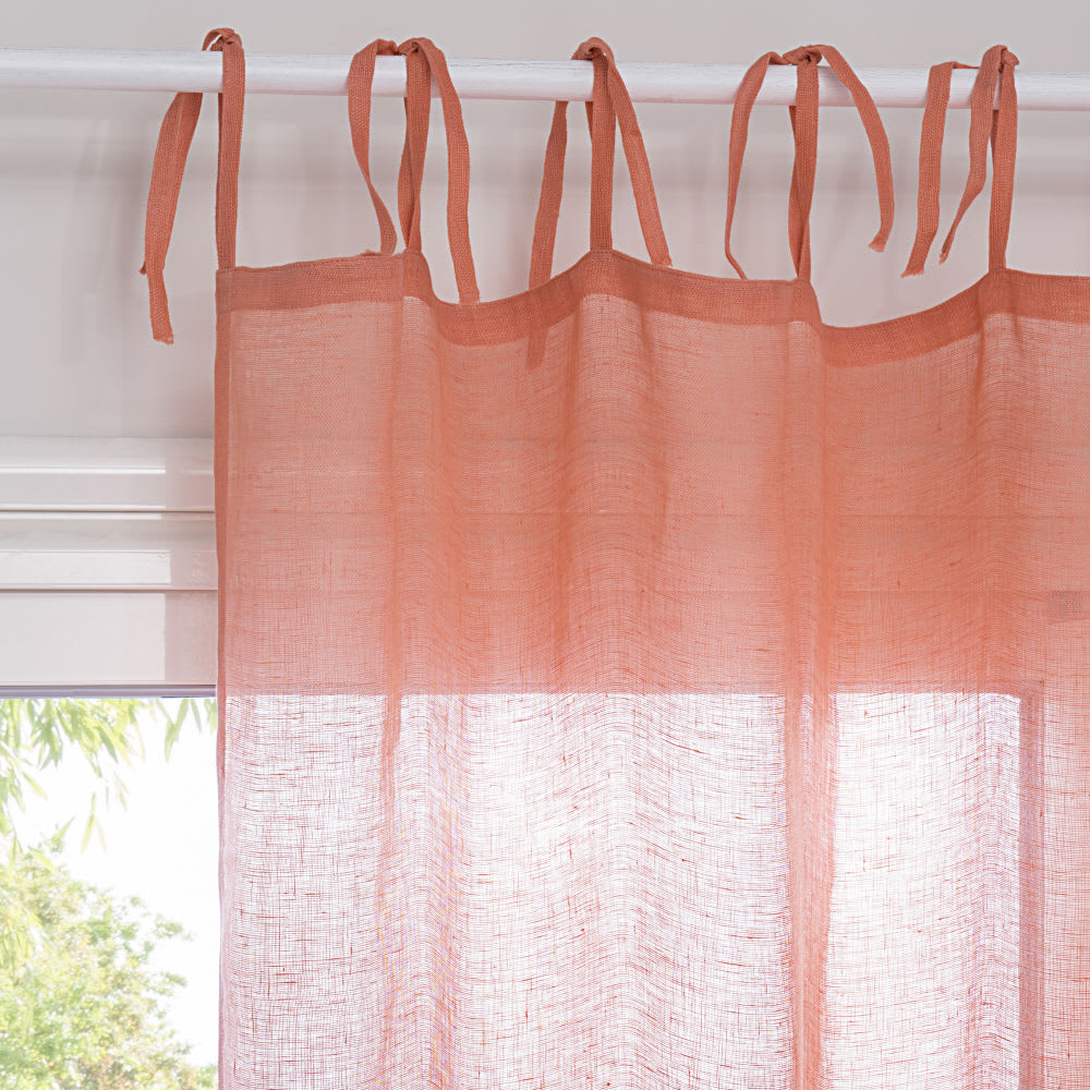 Schlaufenvorhang aus korallefarbenen Leinen, 1 Vorhang 105x300