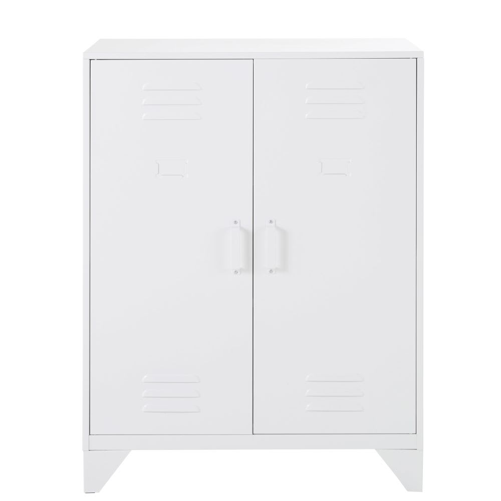 Schränkchen im Industriestil mit 2 Ablagen aus Metall, weiß Sunset