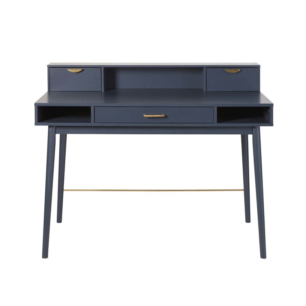 Schreibtisch im Vintage-Stil mit 3 Schubladen, dunkelblau ...