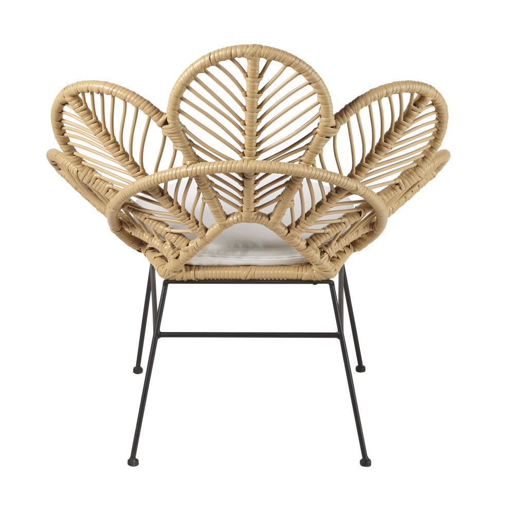 Silla de jardín de resina blanca y tela color crudo Colibri | Maisons