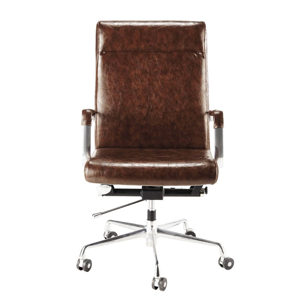 Silla de oficina con ruedas de cuero y metal marrón Teacher ... Silla de oficina con ruedas de cuero y metal marrón Teacher ...