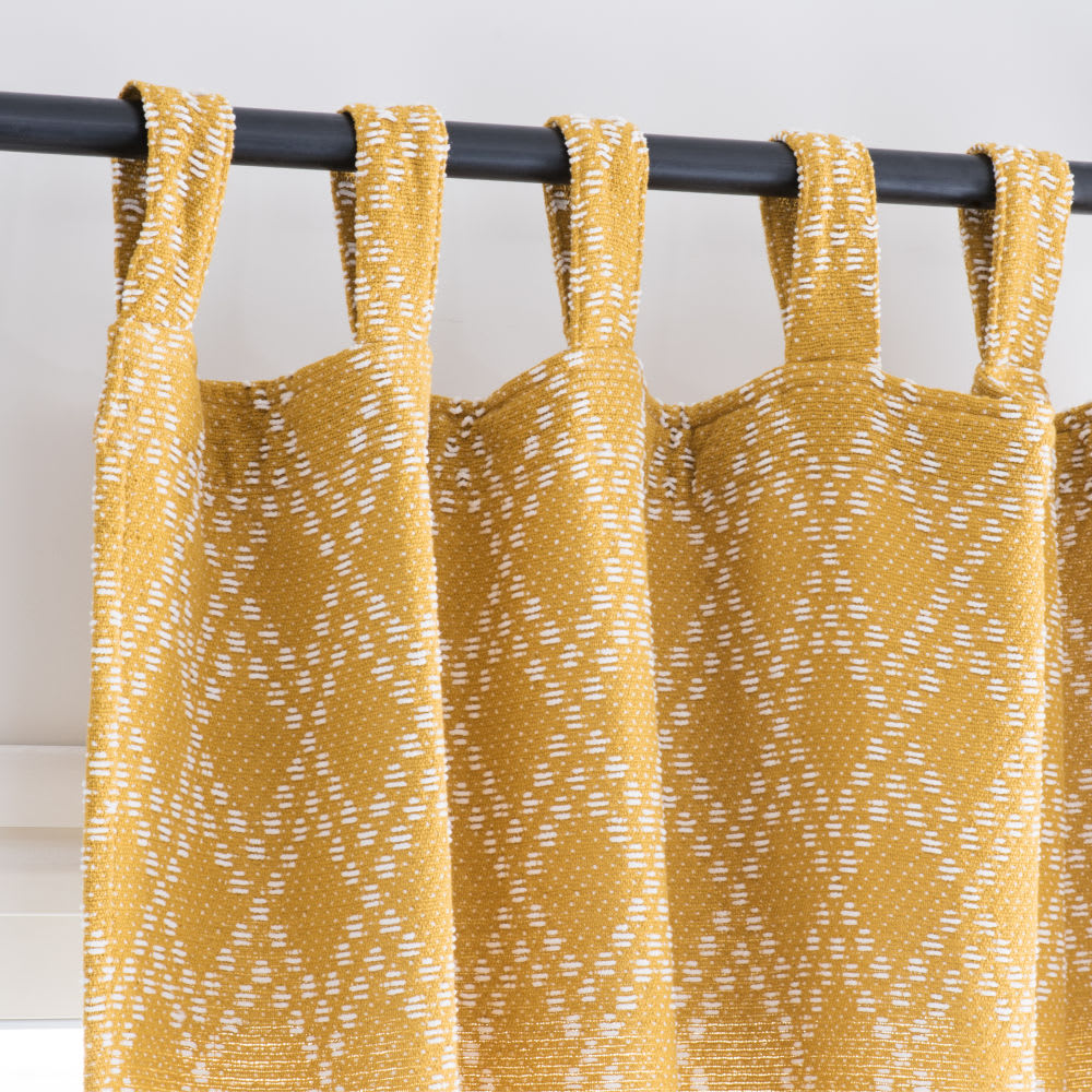 Single Ecru and Mustard Yellow Tab Top Curtain 140x250 Gypsophile