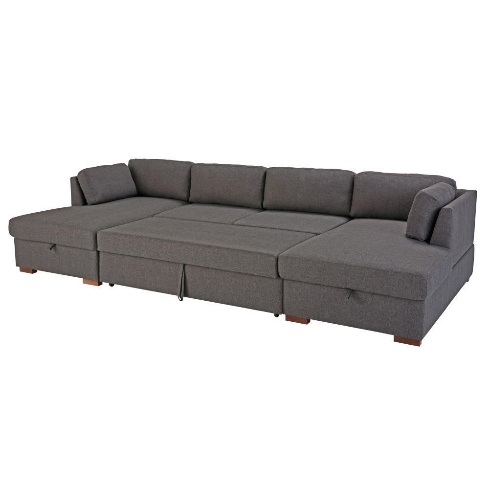 Sofá cama panorámico de 7 plazas gris Maisons du Monde