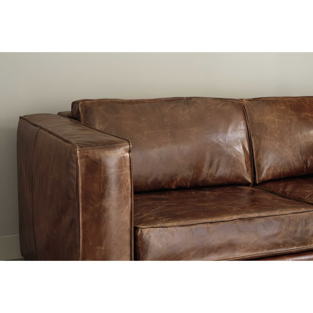 Sofá convertible de 3 plazas de cuero marrón envejecido Berlin