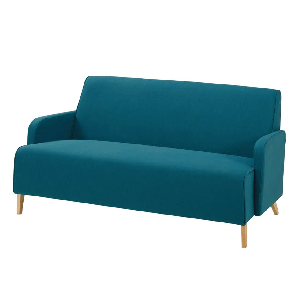 Sofá de 2 plazas de tela azul petróleo Adam Maisons du Monde