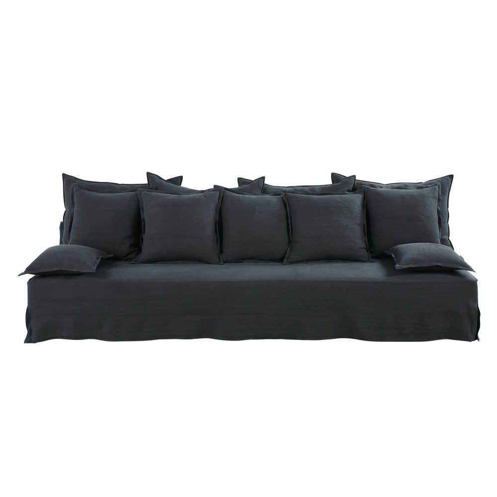 Sofá de 4 plazas de lino gris carbón Alberto Maisons du Monde
