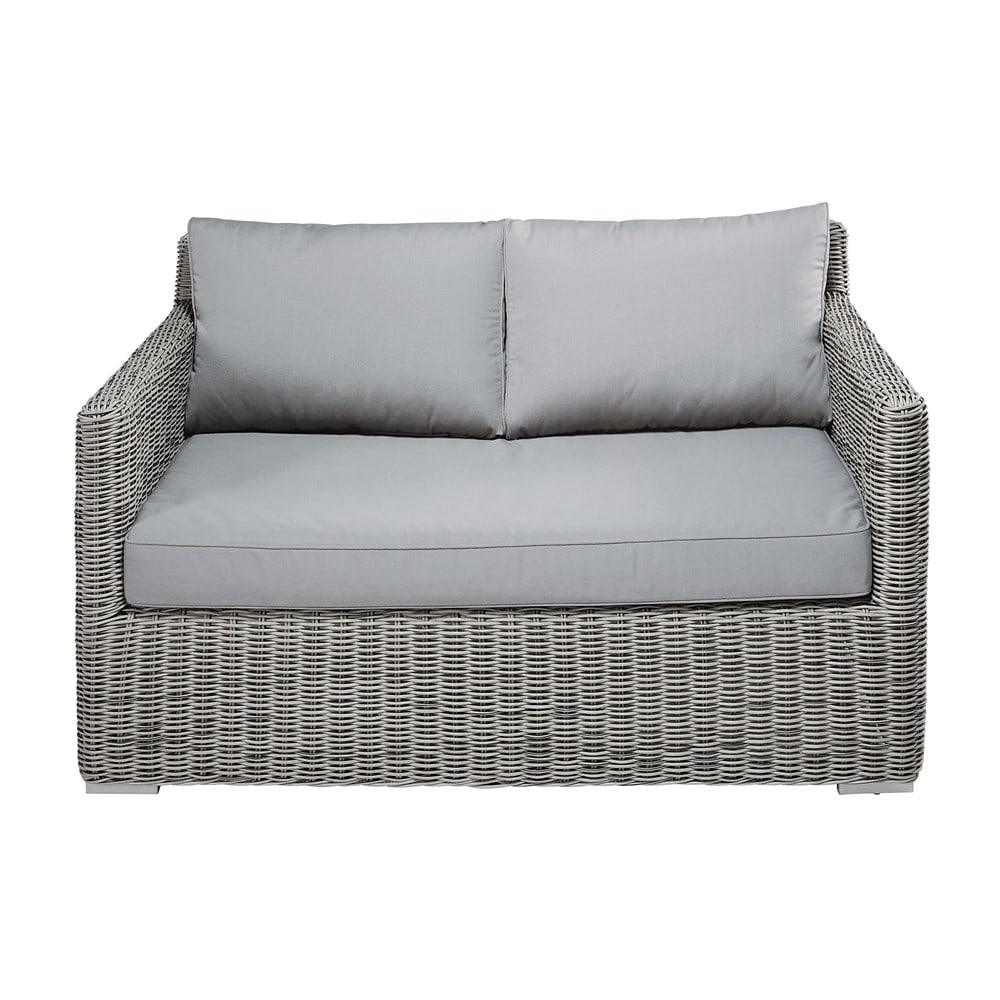 Sofá de jardín de 2 plazas de resina trenzada gris Cape Town Maisons
