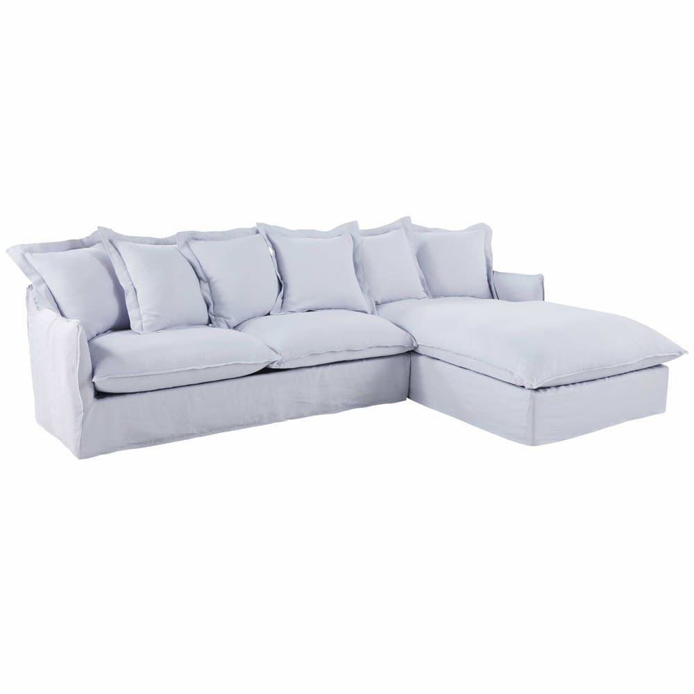 Sofá esquinero a derechas de 6 plazas de lino lavado gris nube