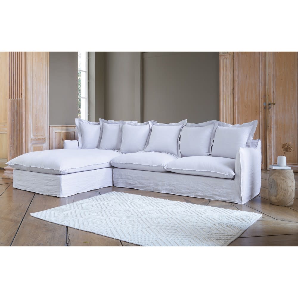 Sofá esquinero a izquierdas de 6 plazas de lino lavado gris nube