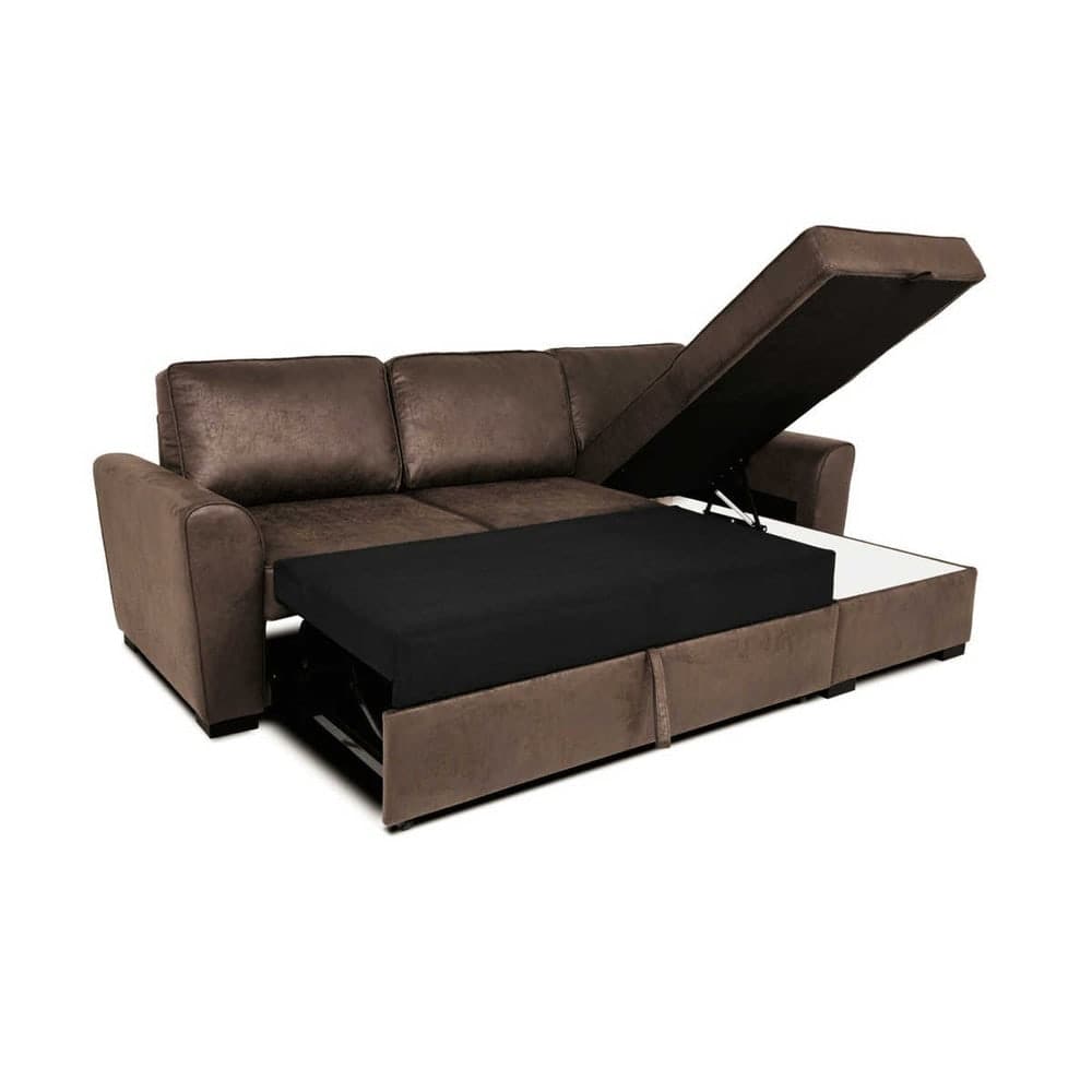 Sofá esquinero convertible de 3/4 plazas de microgamuza marrón Montréal