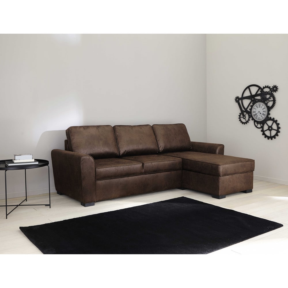 Sofá esquinero convertible de 3/4 plazas de microgamuza marrón Montréal