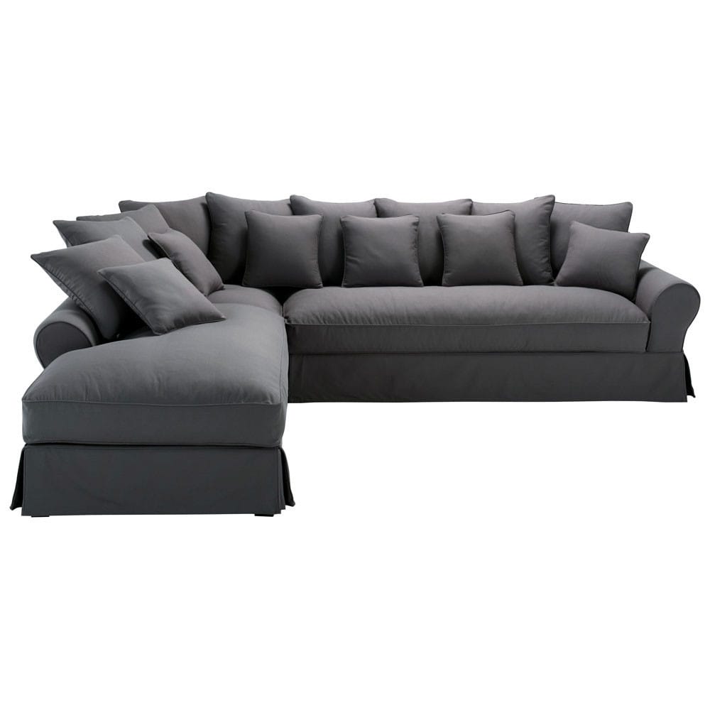 Sofá esquinero izquierdo de 6 plazas de algodón gris pizarra Bastide