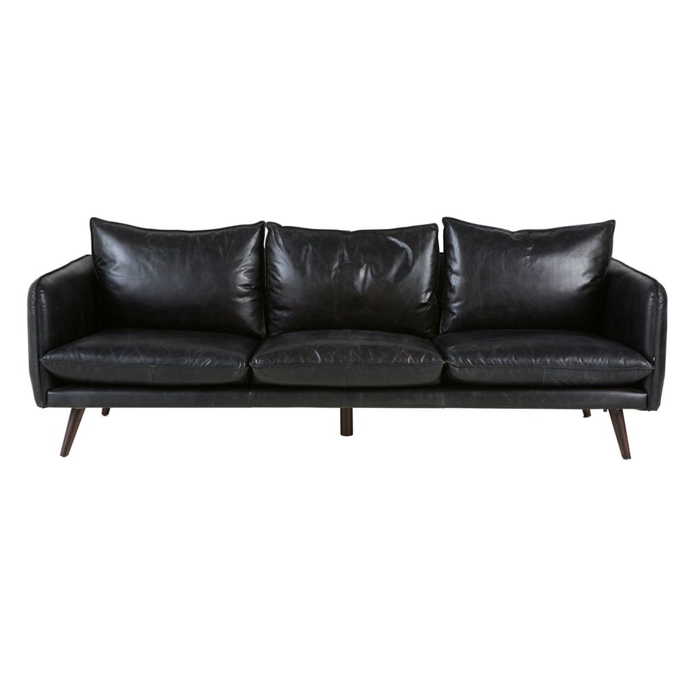 Sofá vintage de 3/4 plazas de piel negro Maisons du Monde