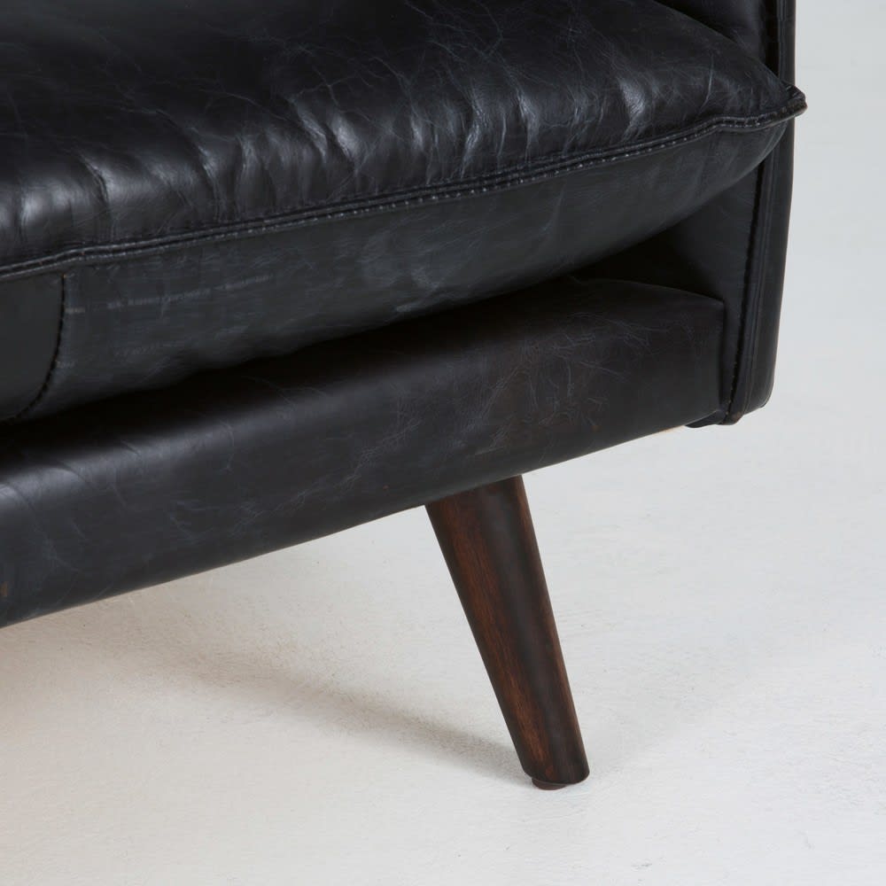 Sofá vintage de 3/4 plazas de piel negro Maisons du Monde