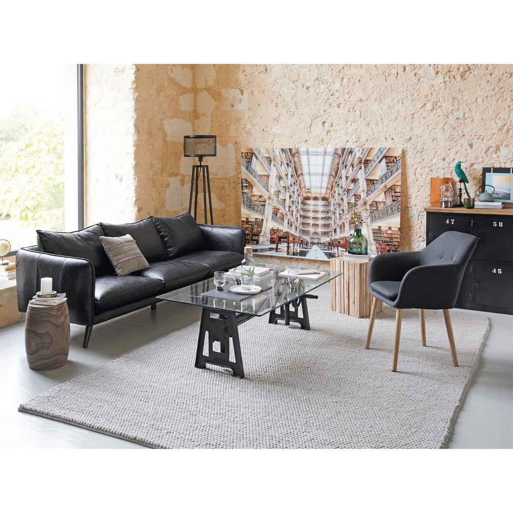 Sofá vintage de 3/4 plazas de piel negro Maisons du Monde