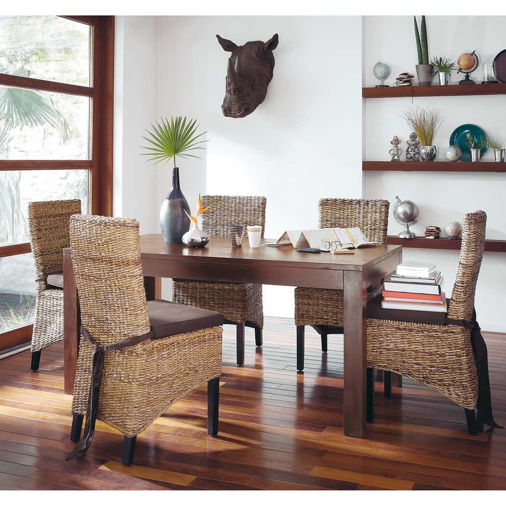 Solid mango wood dining table in dark finish W 160cm Bengali | Maisons