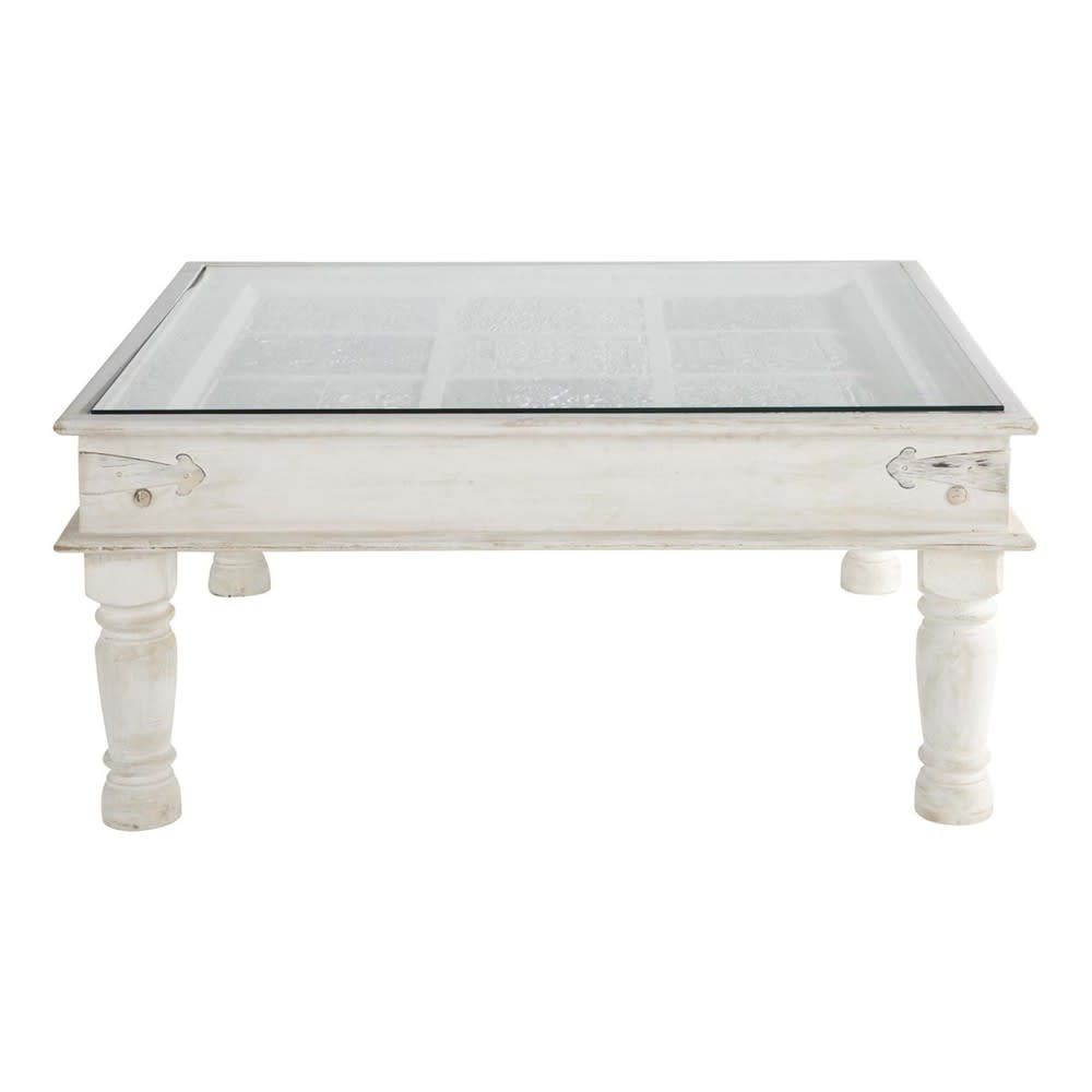 Solid mango wood Indian coffee table in white W 100cm ...