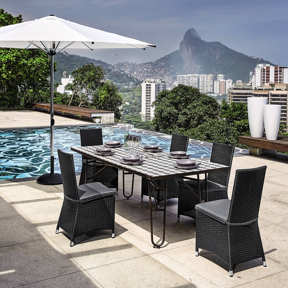 Sombrilla de tela y aluminio con efecto cromado blanca Marbella