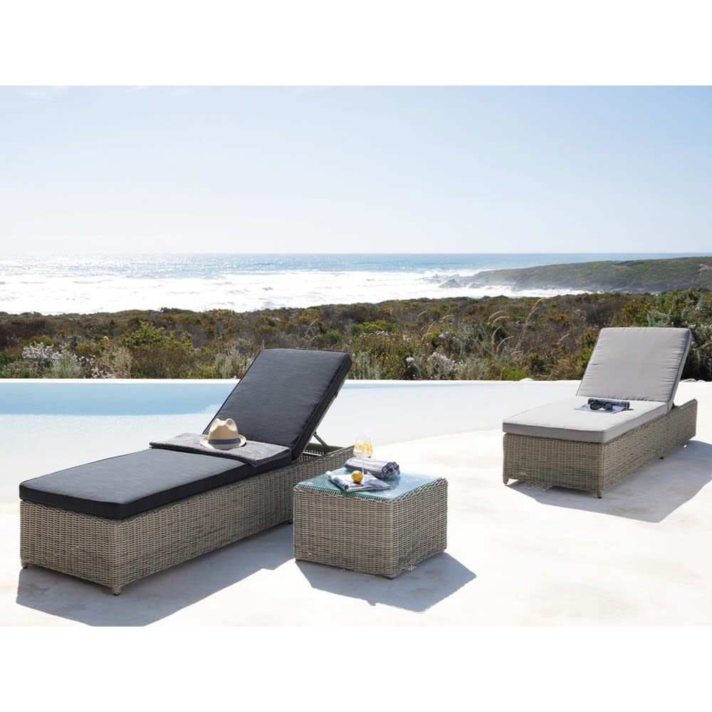 Sunlounger in grey resin wicker Cape Town Maisons du Monde