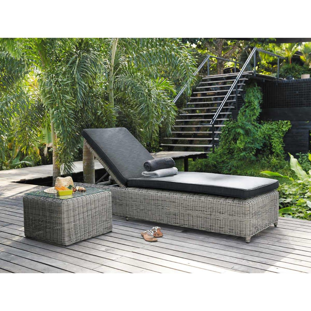Sunlounger in grey resin wicker Cape Town Maisons du Monde