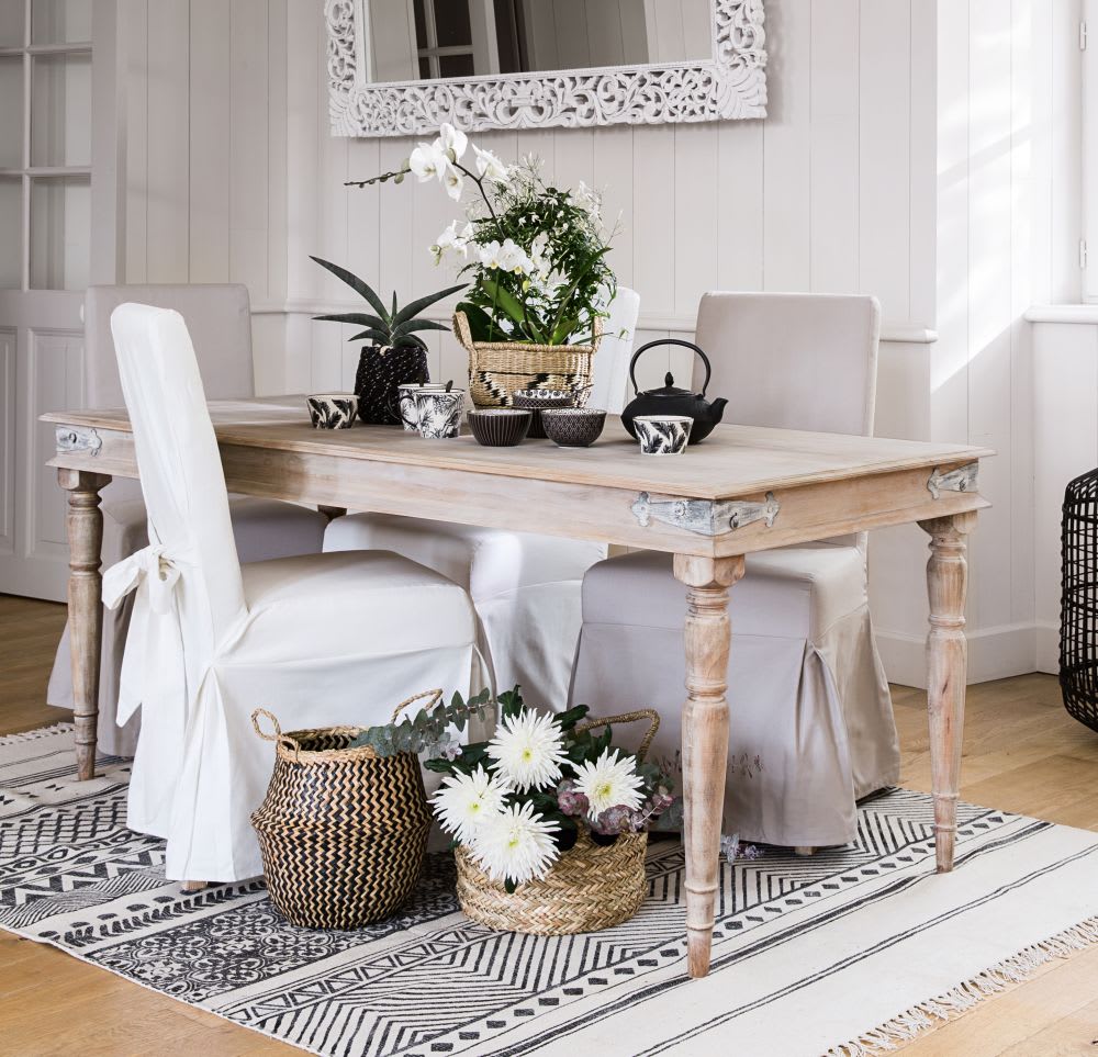 Table à manger en manguier massif blanchi 8 personnes L180 Salina