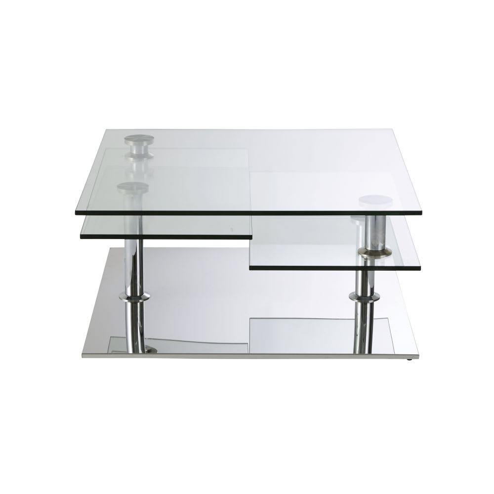 Table basse 4 plateaux en acier et verre Fudji | Maisons ...