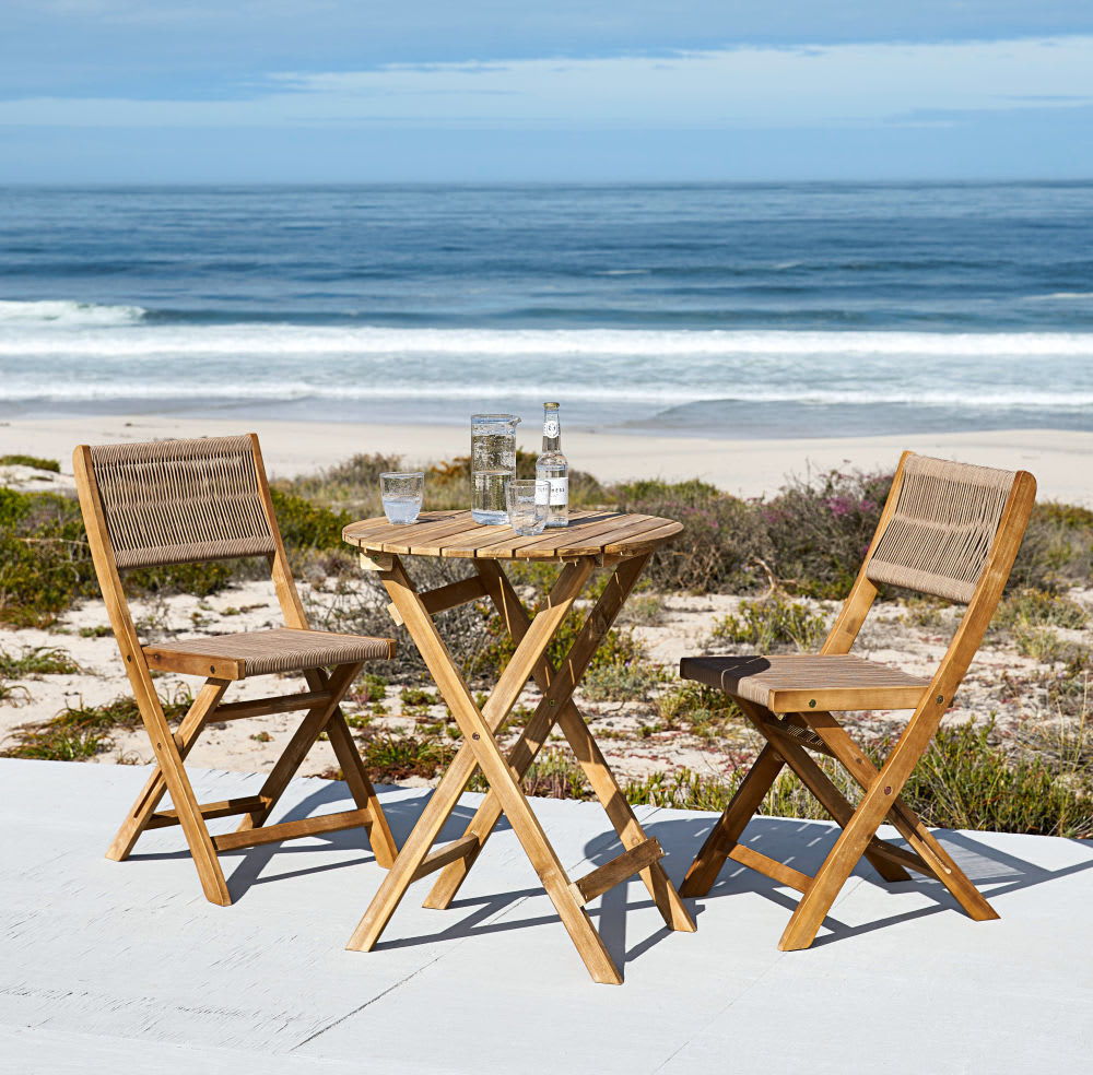 Table de jardin et 2 chaises en acacia massif 2 personnes D60 Aruba