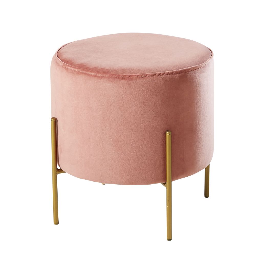 Tabouret en velours rose et métal doré Cupertino Maisons du Monde