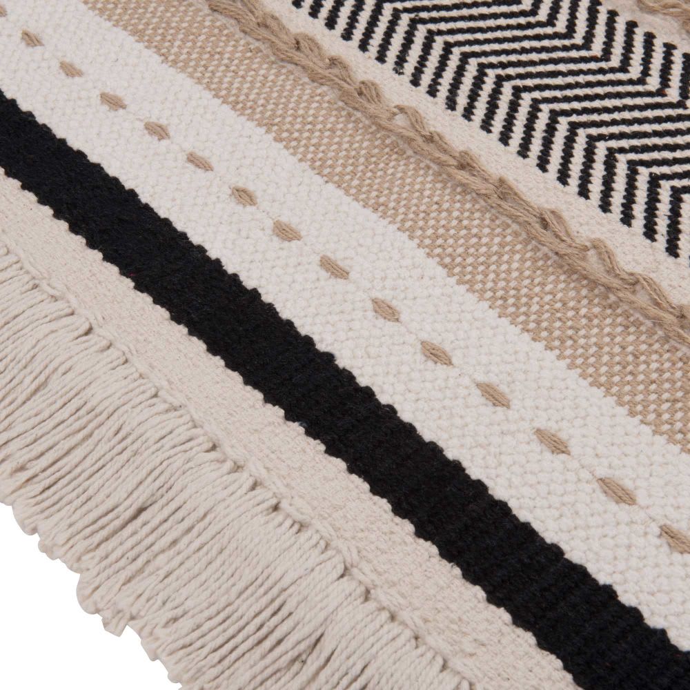 Tappeto Salotto Boho Beige 90x150 Cm - Cotone Tessuto A Mano Con Frange, Lavabile In Lavatrice - Foto 6