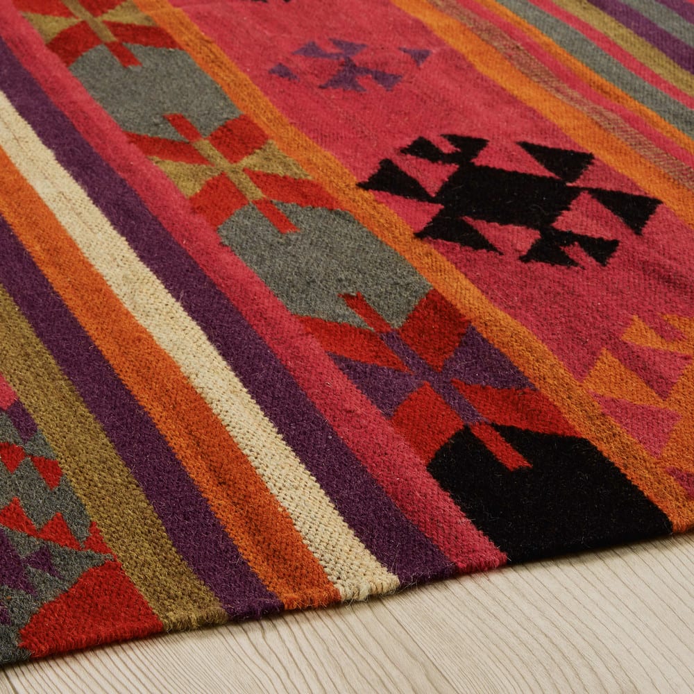 Teppich mit Ethno-Muster aus bunter Wolle 140x200 Kilima ...