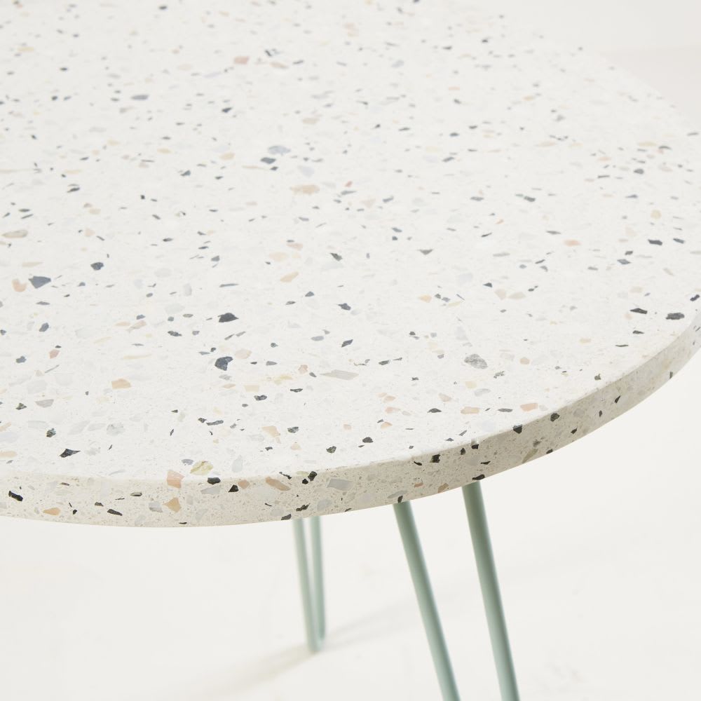 Terrazzo Marble and Pale Green Metal Side Table Granito | Maisons du Monde